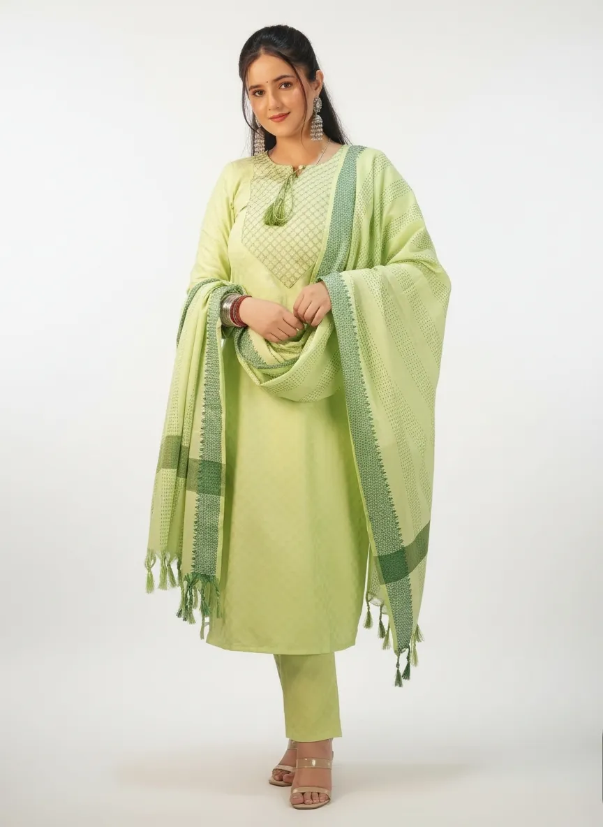 Elegant Cotton Printed Kurti with Pant & Dupatta Set
