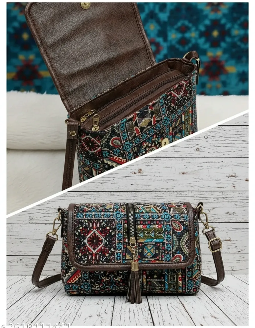 Attractive Trendy Maroon PU & Fabric Sling Bag for Women – Party, Wedding & Casual Use