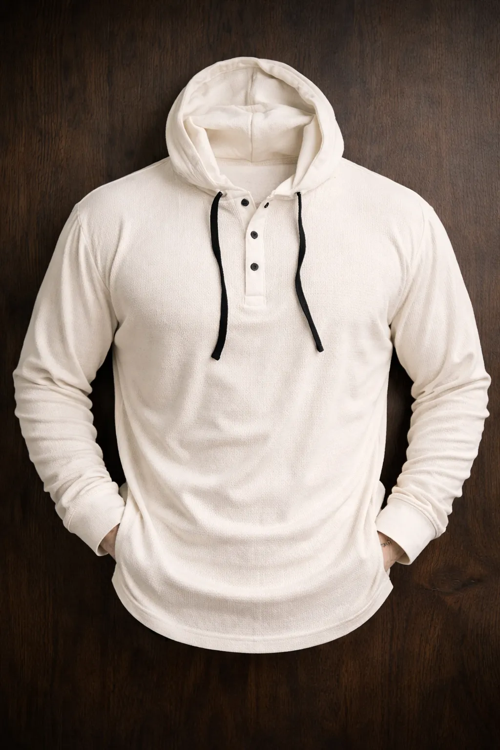 Men’s Hooded Neck Full Sleeve Waffle Knit Regular T-Shirt