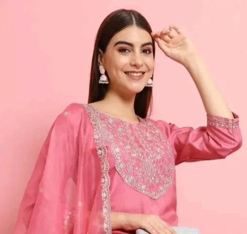 Embroidered Kurta With Dupatta & Pant Set