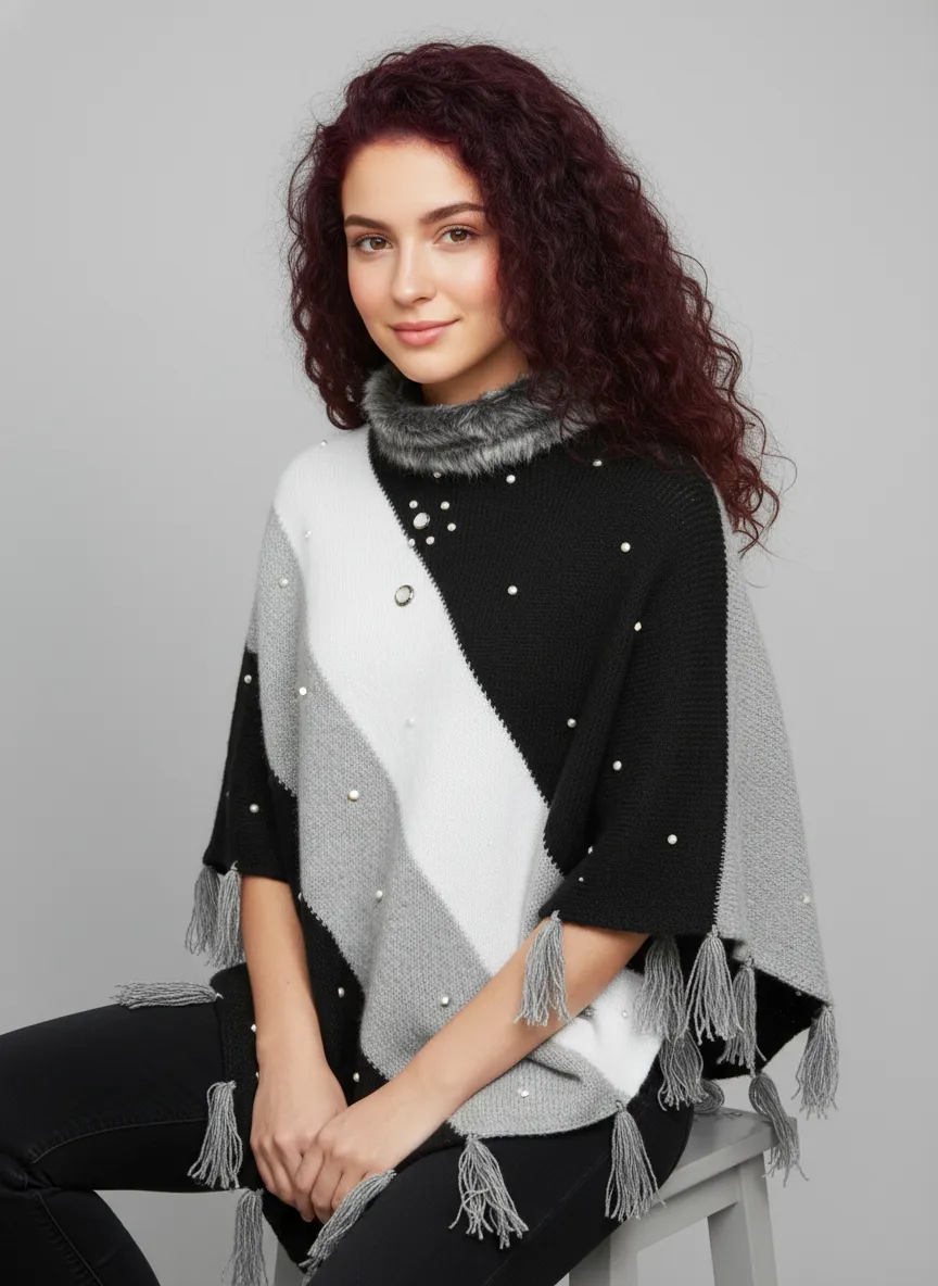 Women Winter Poncho | Designer Wool Poncho