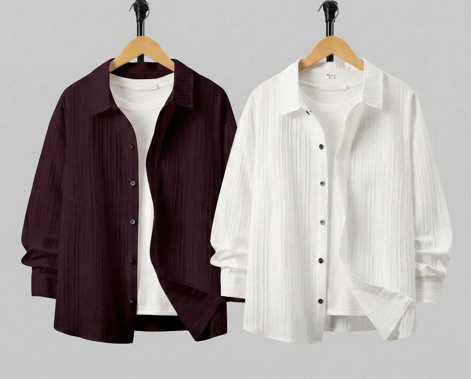 Men’s Striped Solid Popcorn Shirt (Pack of 2)
