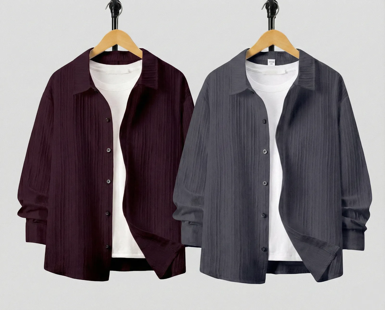 Men’s Striped Solid Popcorn Shirt (Pack of 2)