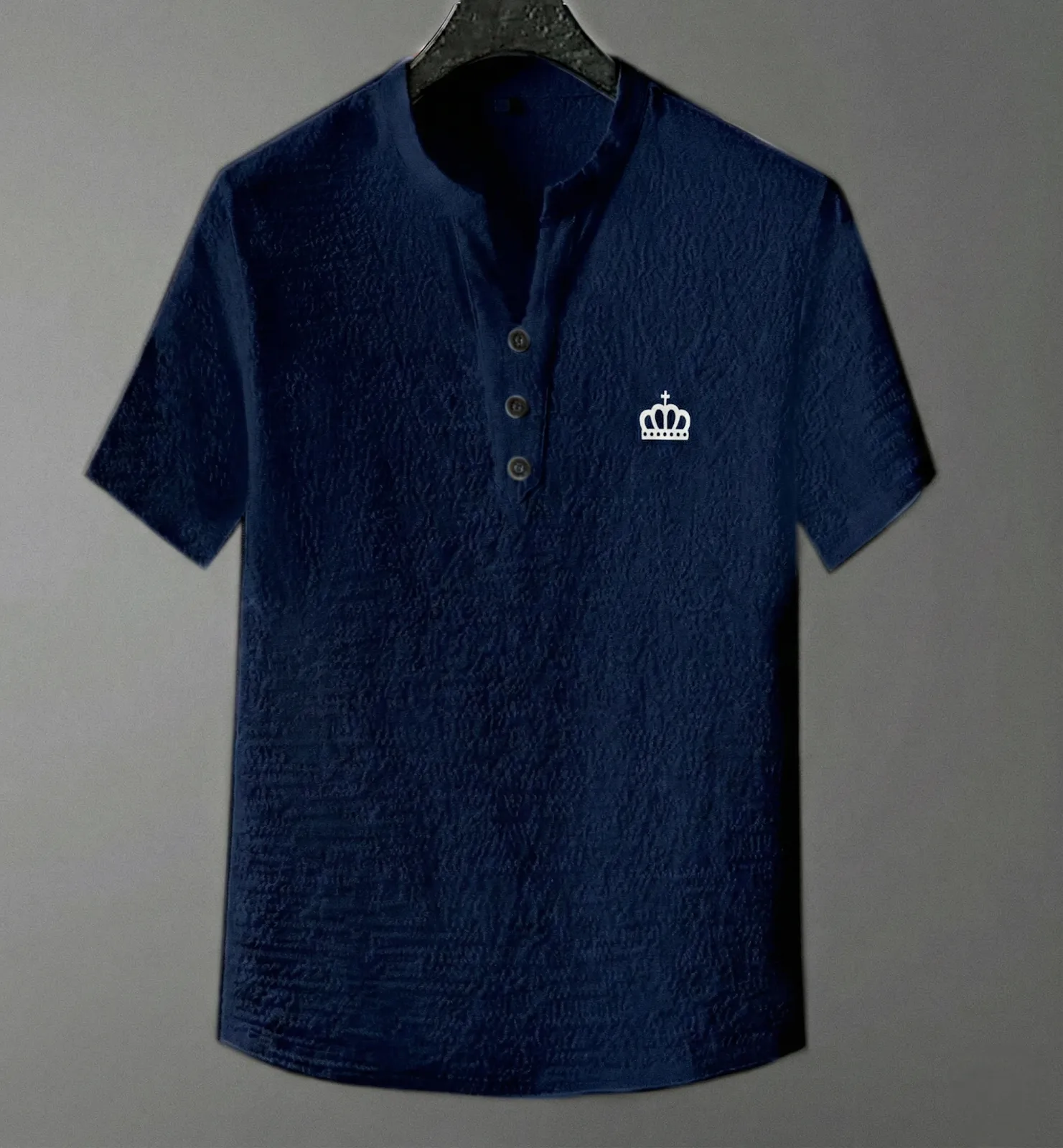 Men Relaxed Fit Popcorn Fabric Shirt | Boxy Casual & Formal Wear | Mandarin Collar | Half Sleeve