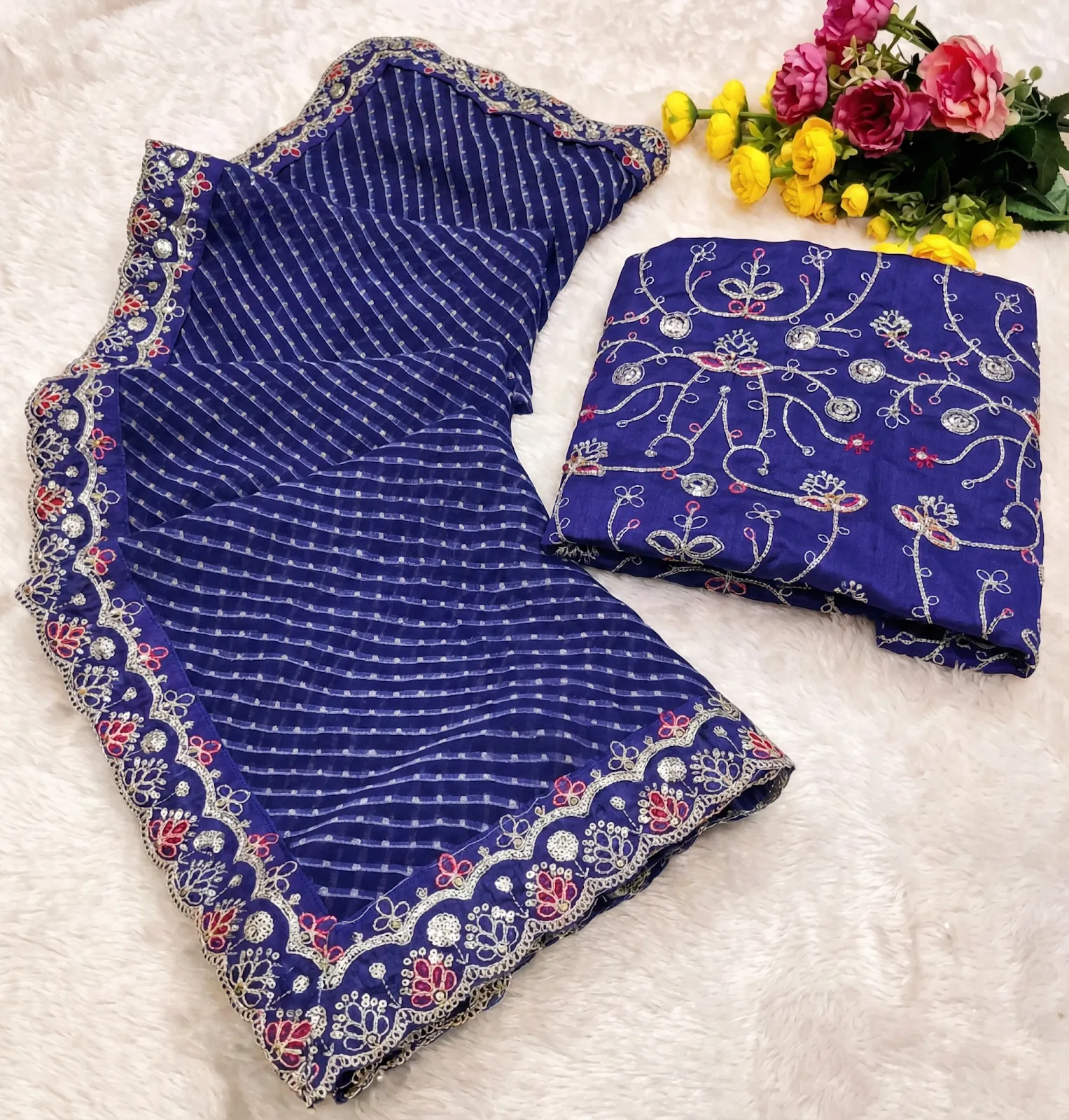 Fancy Designer Georgette Pretty Saree with New Fancy Border & Blouse Piece
