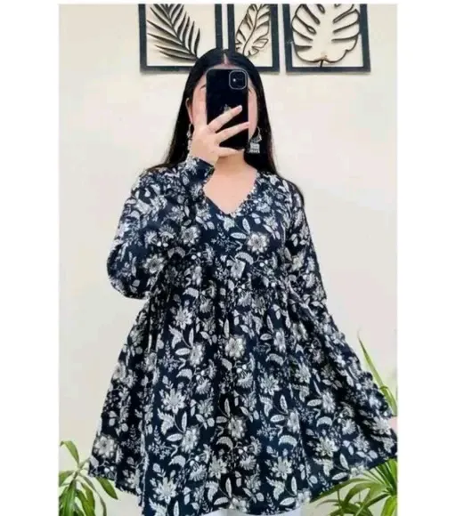 KVS Blue Printed Rayon Top