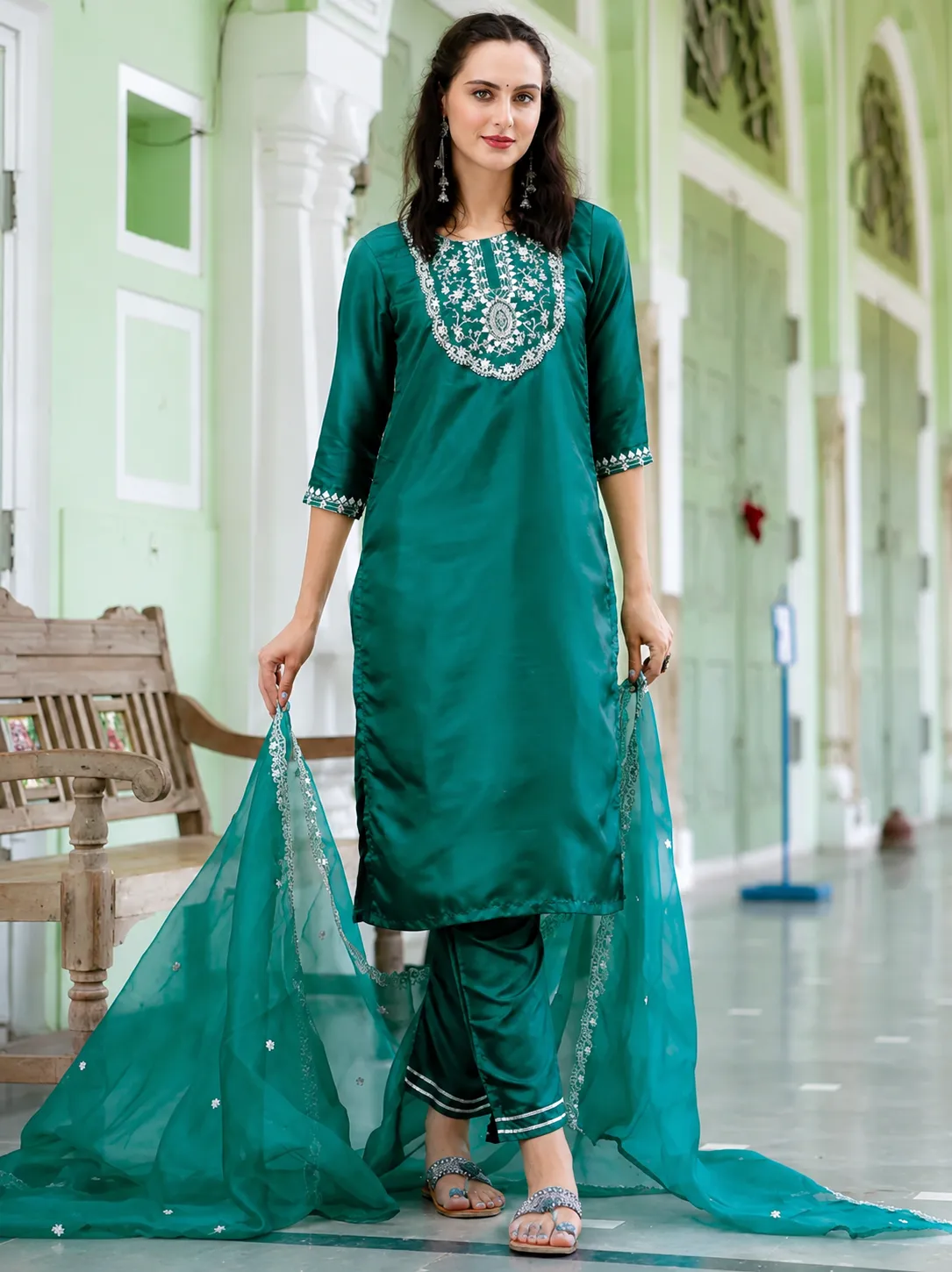 Embroidered Kurta With Dupatta & Pant Set