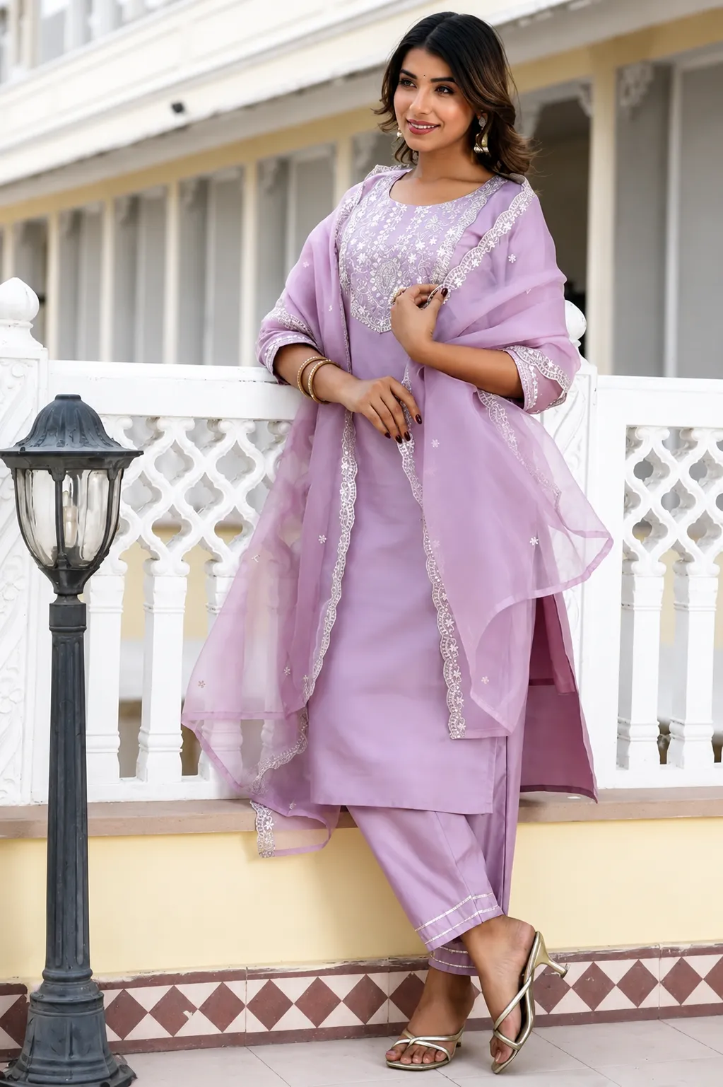 Embroidered Kurta With Dupatta & Pant Set