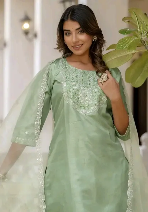 Embroidered Kurta With Dupatta & Pant Set